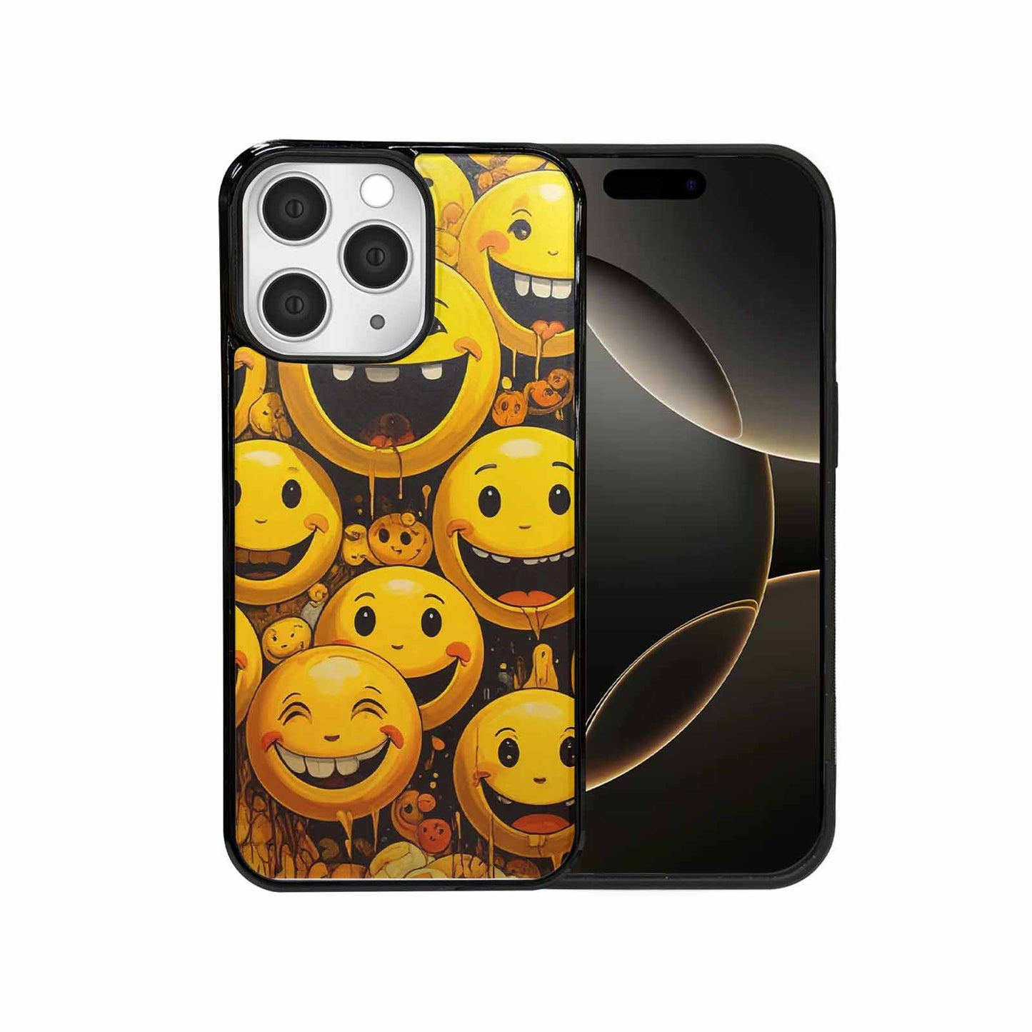 iPhone 15 Pro Max Case — Melting Moon Smiley Red Splatt, Custom Art Phone Cover