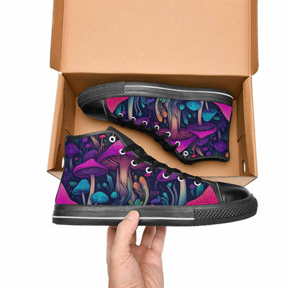 WOMEN'S Psychedelic Mushroom High Top Canvas Neon Fantasy Custom Sneakers