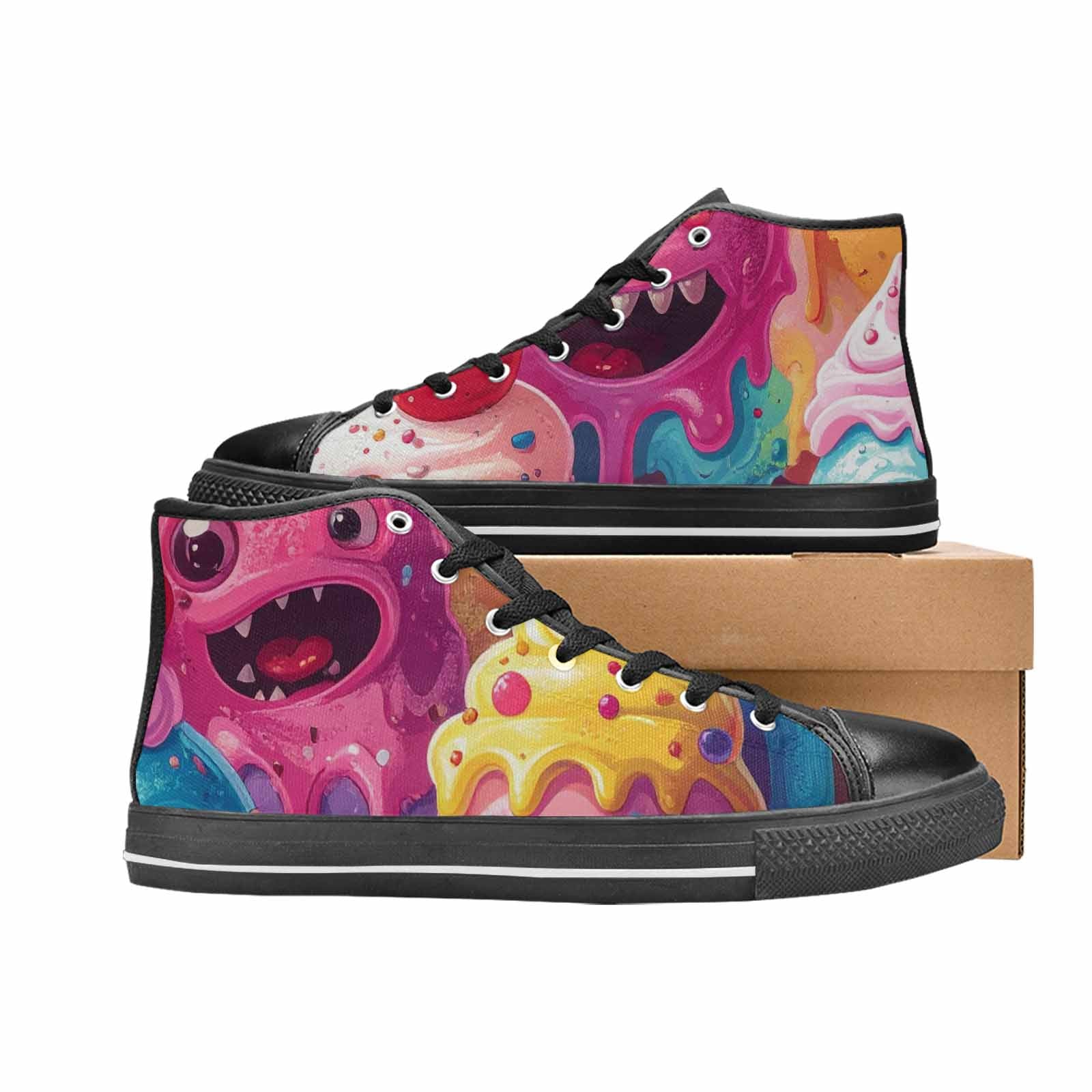WOMEN'S Melting Icecream Monster Cherry High Top Canvas Wallpaper Art Custom Sneakers