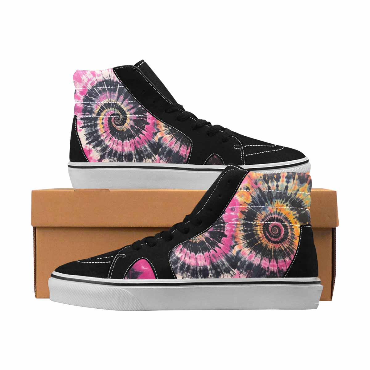 MEN'S Tie Dye Black & Pink Ink High Top Canvas Custom Fashion Dark Academia Custom Streetwear Shoes