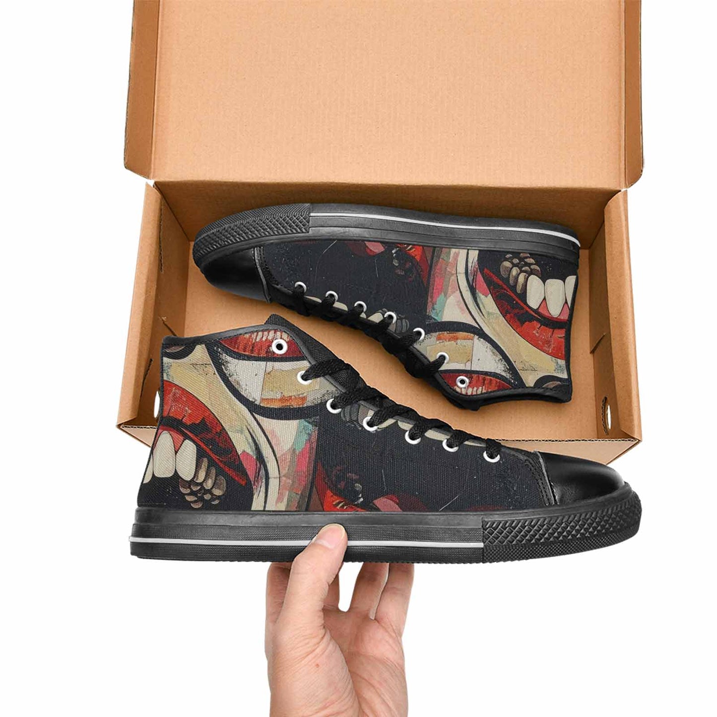WOMEN'S Googly Cartoon Mouths High Top Canvas Wallpaper Art Sneakers