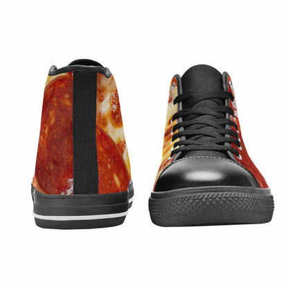 WOMEN'S Pepperoni Pizza Print High Top Canvas Vibrant Chaos Sneakers