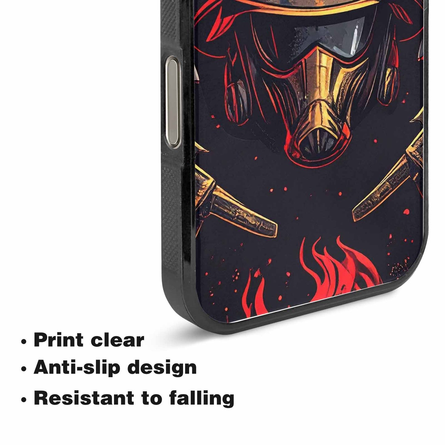 iPhone 15 Pro Max Case — Firefighter Pattern Flames Axes Helmets Seamless, Custom Made Phone Cover