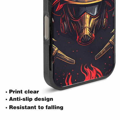 iPhone 15 Pro Max Case — Firefighter Pattern Flames Axes Helmets Seamless, Custom Made Phone Cover
