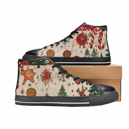 WOMEN'S Christmas Holly Snowflake High Top Canvas Neon Fantasy Custom Sneakers