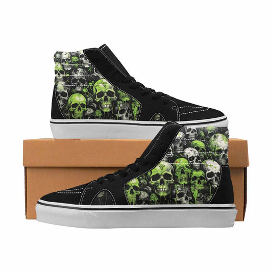 MEN'S Skulls Black & Green Ink High Top Canvas Boutique Melting Art Customized Sneakers