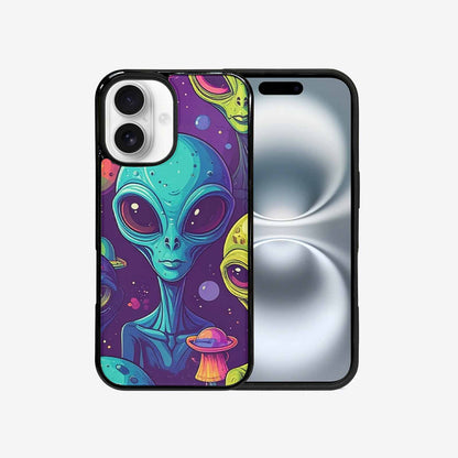 iPhone 16 Case — Alien Ufo Cartoon Art Pattern Groovy, Custom Designed Case Cover