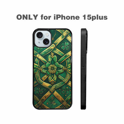 iPhone 15 Plus Case — Irish Celtic Knot Pattern Shamrocks Seamless, Custom Phone Case