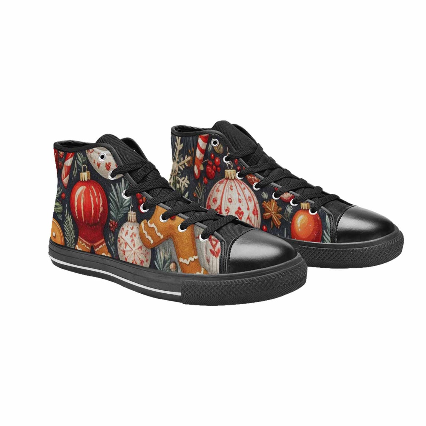 WOMEN'S Christmas Holly Snowflake High Top Canvas Vivid Custom Sneakers