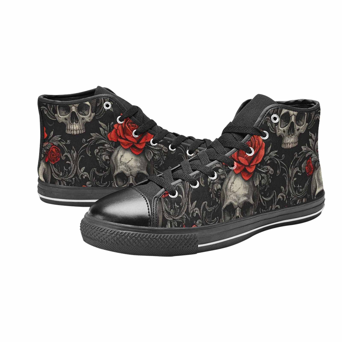 MEN'S Skulls Roses Fine Line High Top Canvas Surreal Custom Shoes