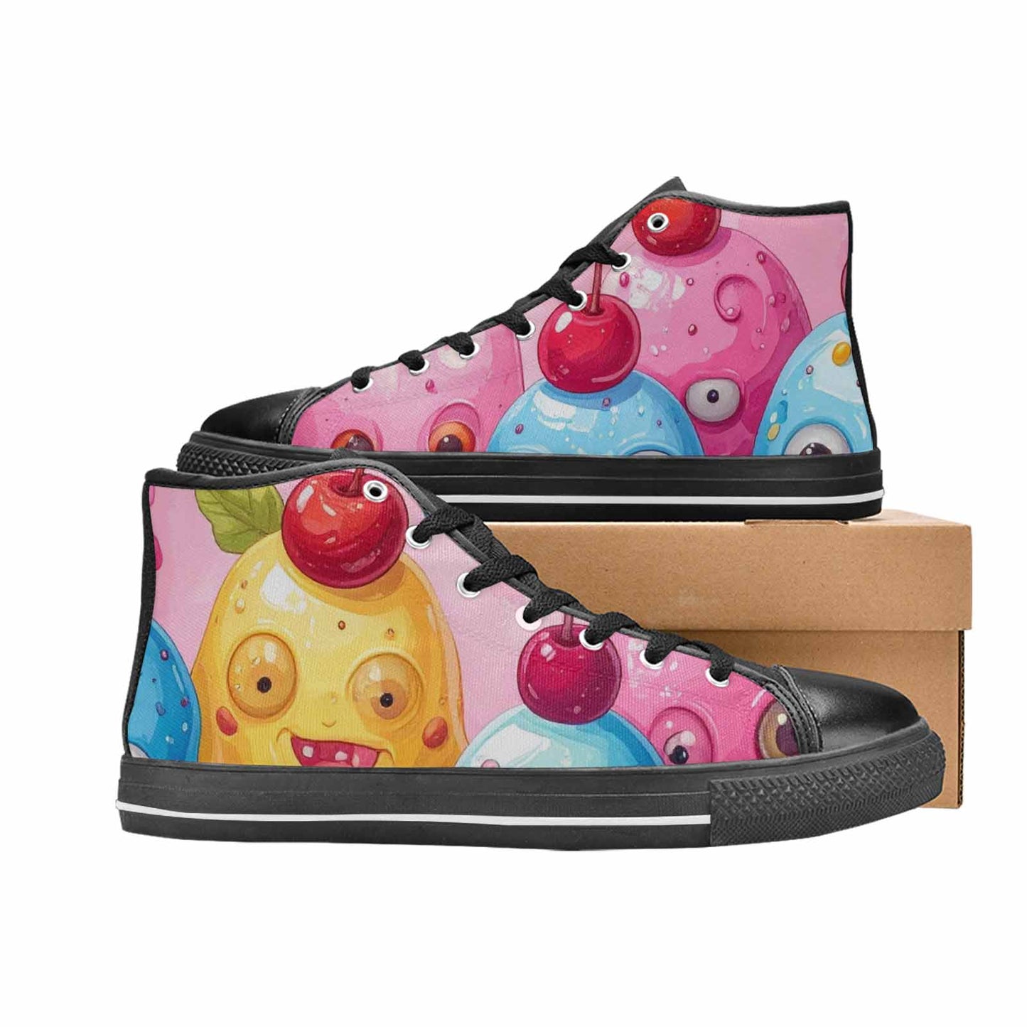 WOMEN'S Melting Icecream Monster Cherry High Top Canvas Grunge Sneakers