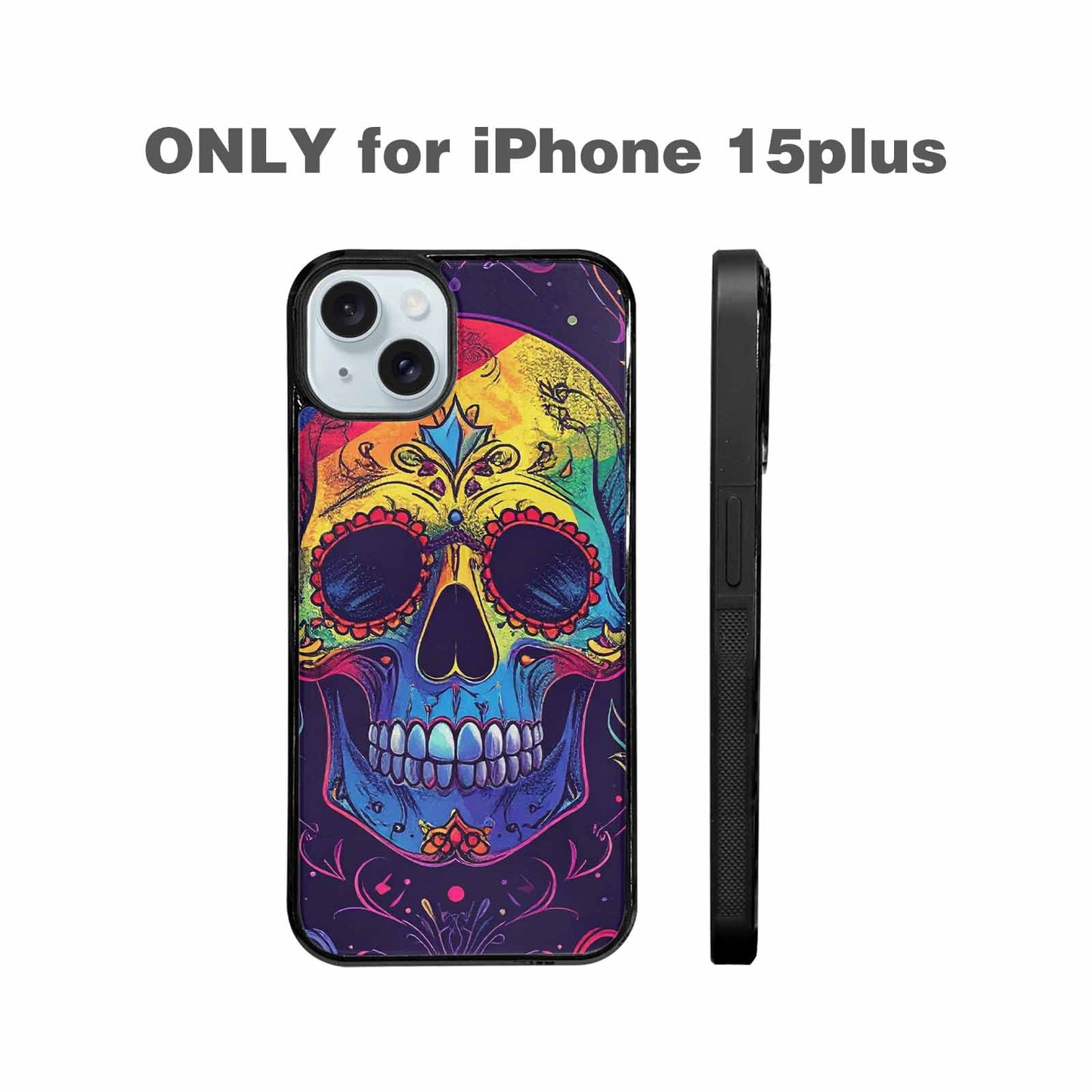 iPhone 15 Plus Case — Pride Flag Skulls Seamless Pattern Vibrant, Customized Protective Case