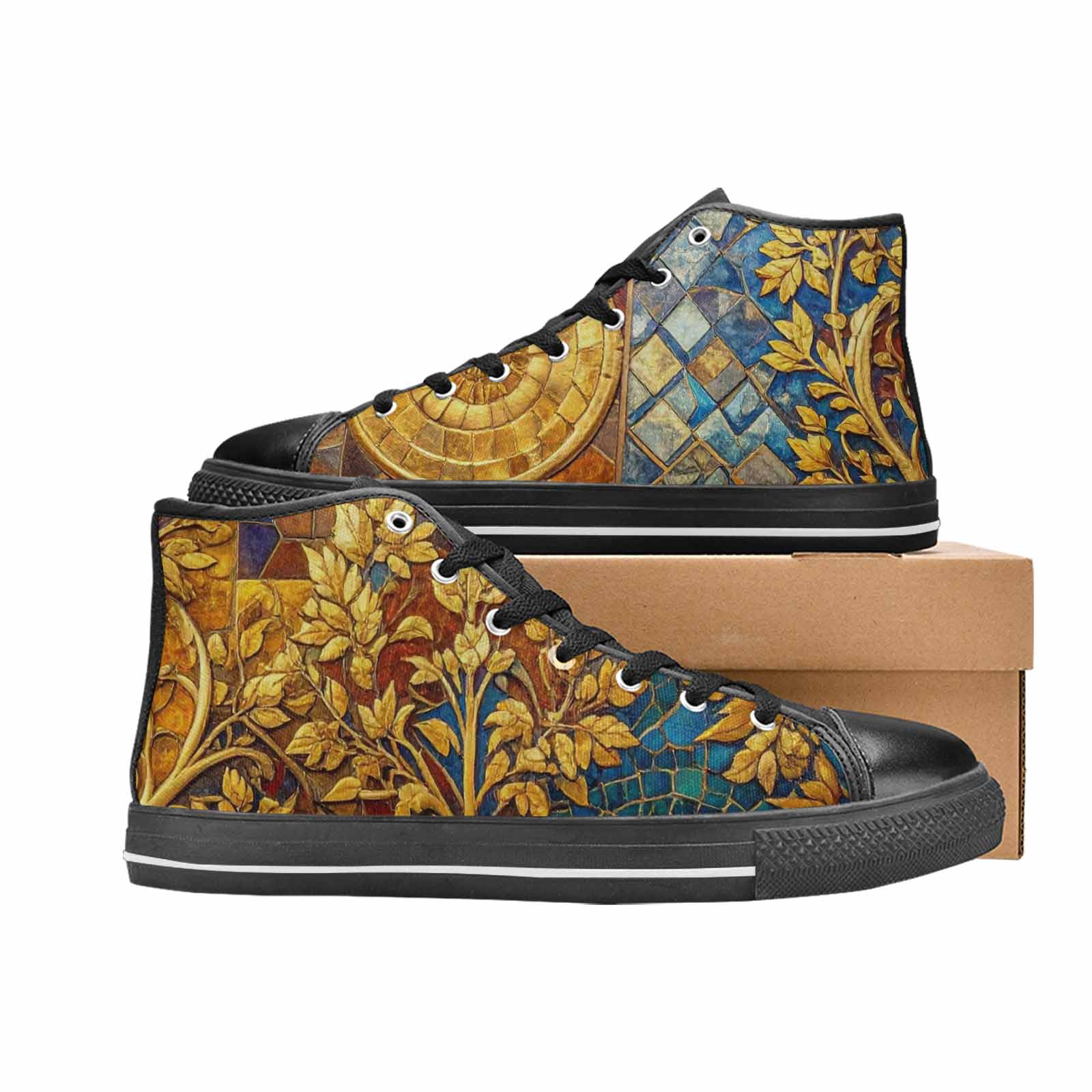 WOMEN'S Klimt-Style Gold Leaf High Top Canvas Cottagecore Sneakers