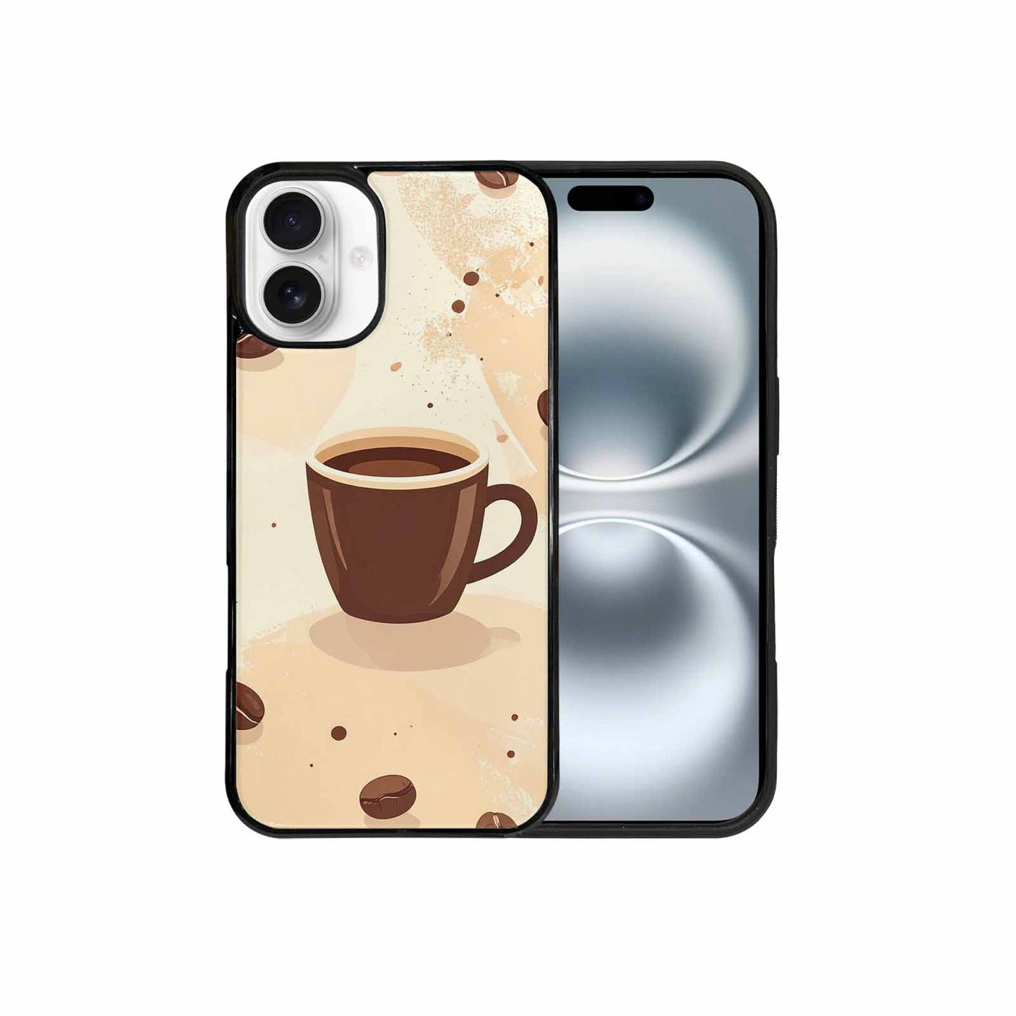 iPhone 16 Plus Case — Coffee Cup And Bean Pattern Seamless, Custom Printed Phone Case