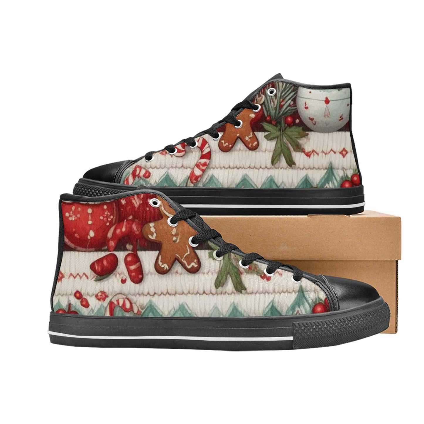 WOMEN'S Christmas Holly Snowflake High Top Canvas Wallpaper Art Shoes