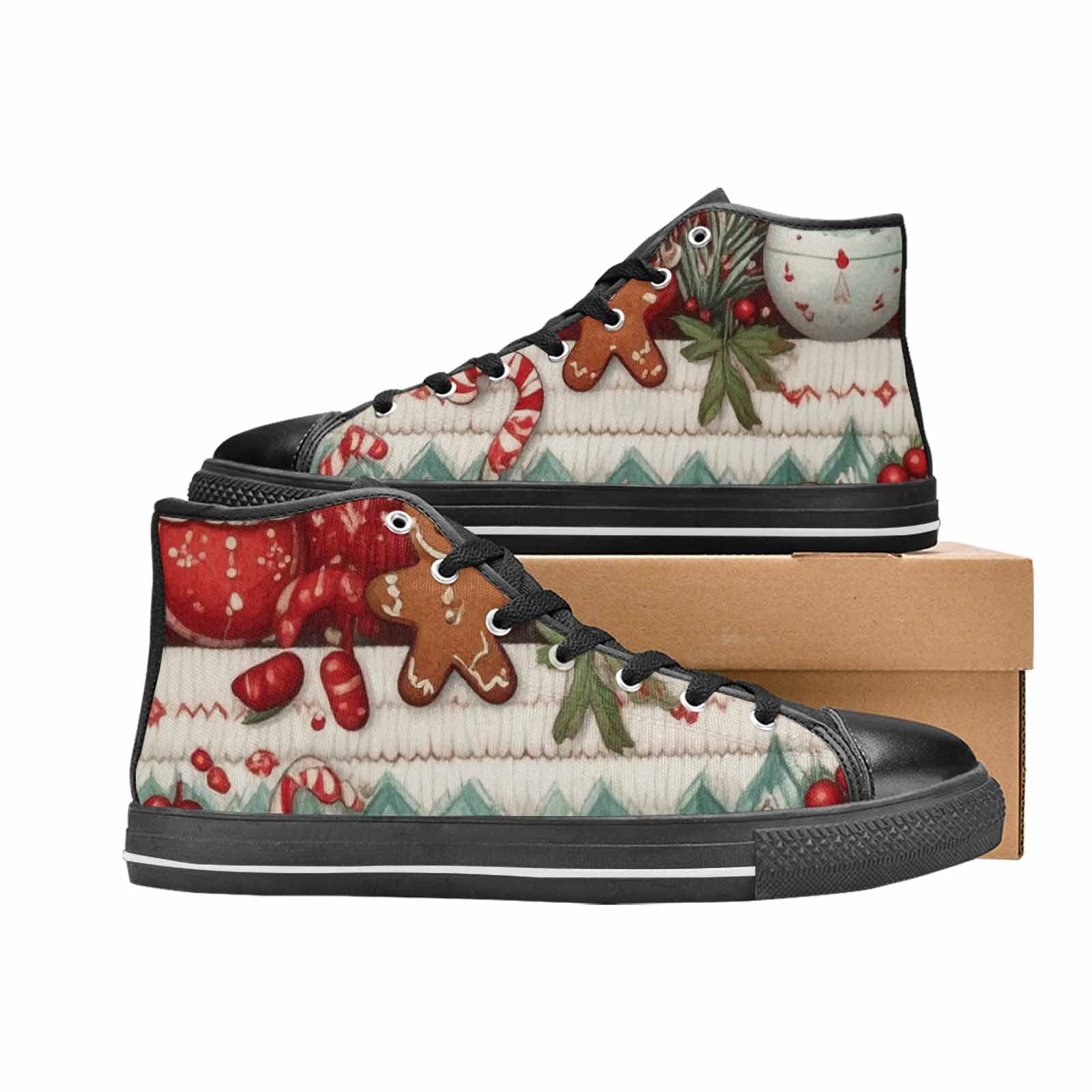 WOMEN'S Christmas Holly Snowflake High Top Canvas Wallpaper Art Shoes
