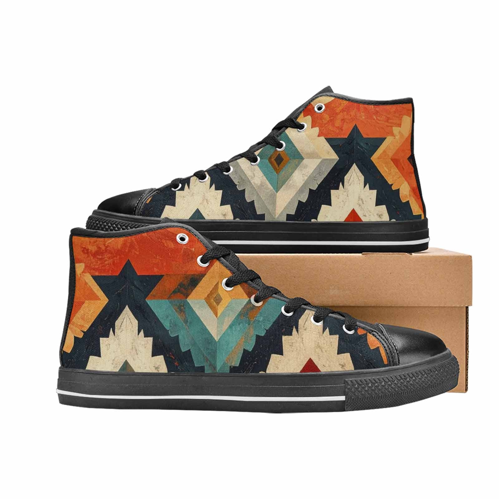 MEN'S Southwestern Geometric Diamond High Top Canvas Vibrant Chaos Sneakers