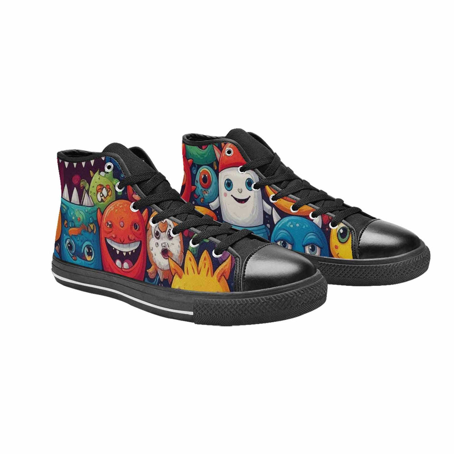 WOMEN'S Cartoon Monster Character High Top Canvas Wallpaper Art Custom Sneakers