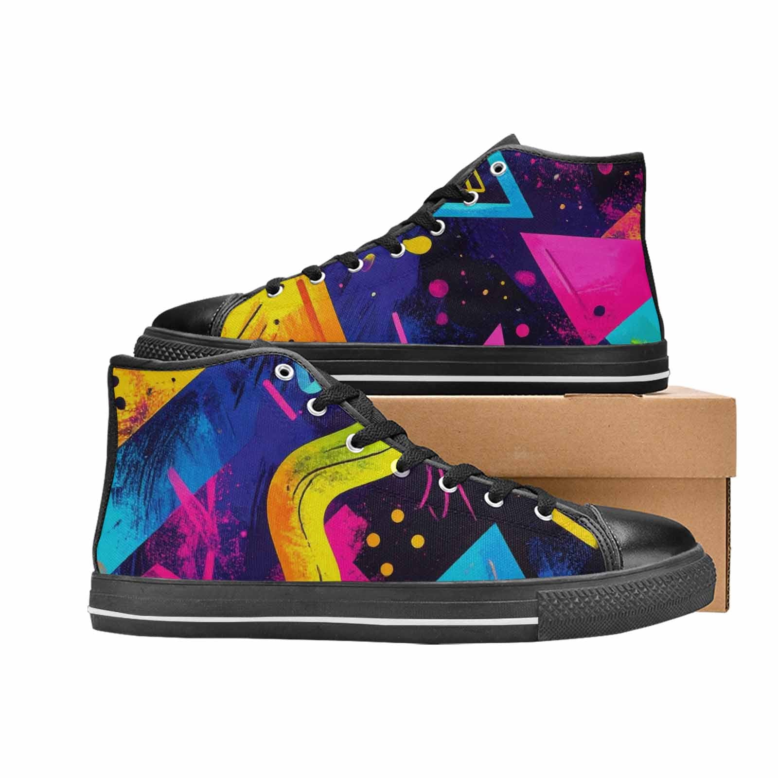 MEN'S Memphis Squiggles Triangles Dots High Top Canvas Y2K Custom Sneakers