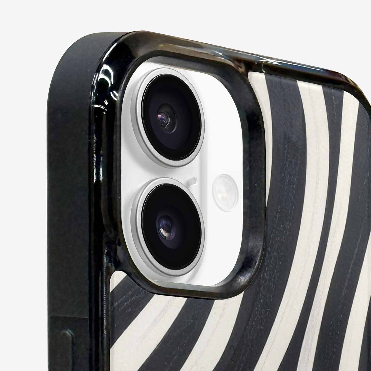 iPhone 16 Plus Case — Modern Zebra Stripe Print Crisp Black, Custom Print Case Cover