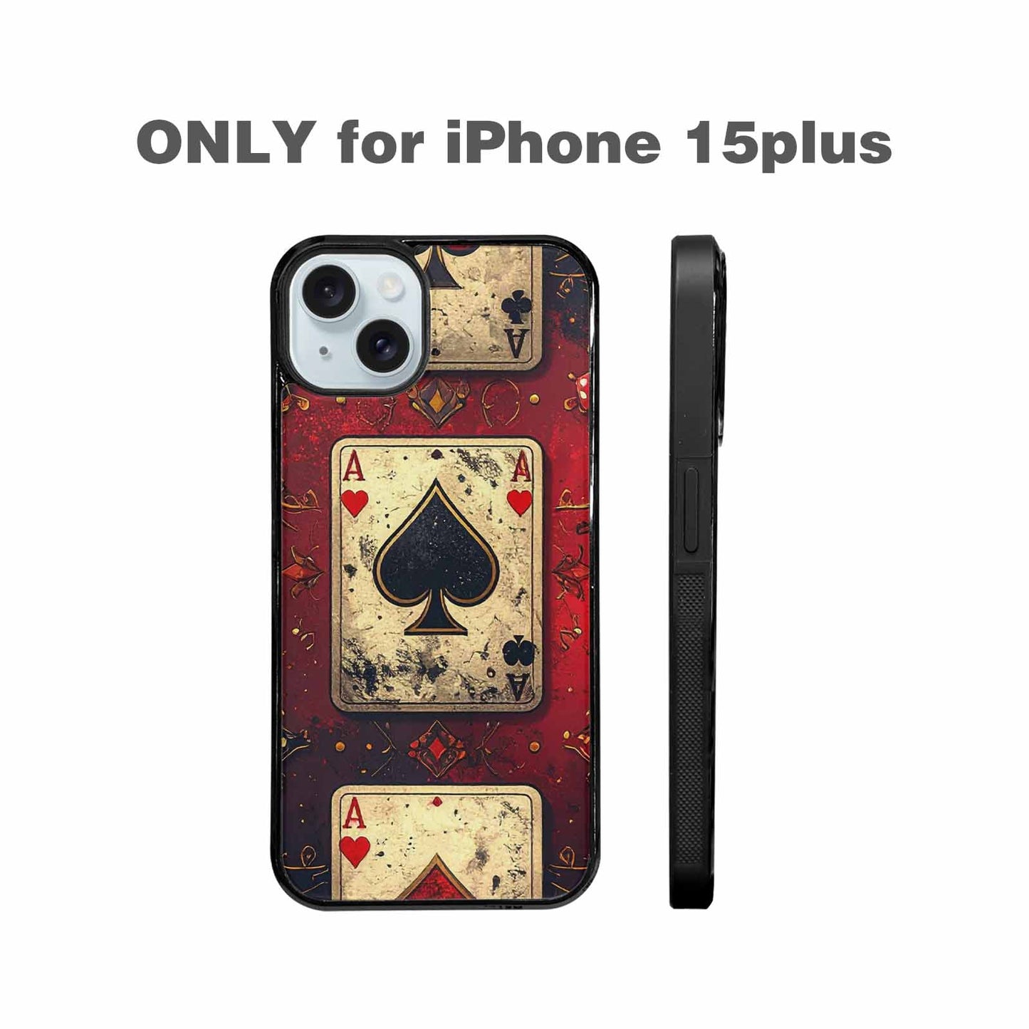 iPhone 15 Plus Case — Playing Card Suits Pattern Poker Chips, Unique Phone Case Design
