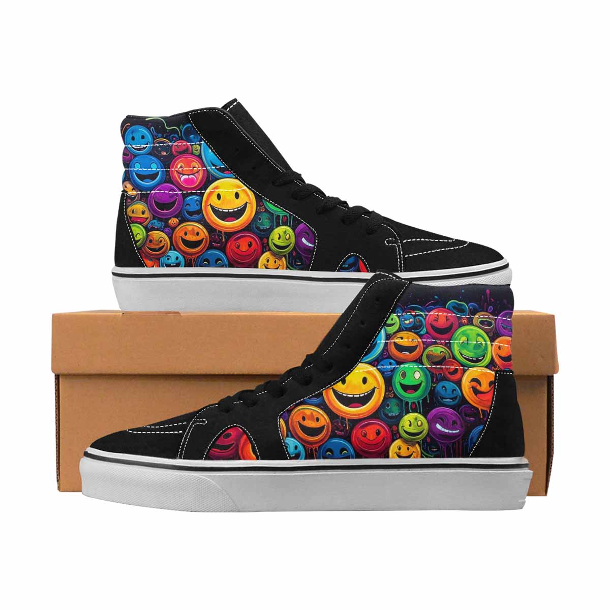 MEN'S Smiley Face High Top Canvas Personalized Aesthetic Custom Canvas Shoes