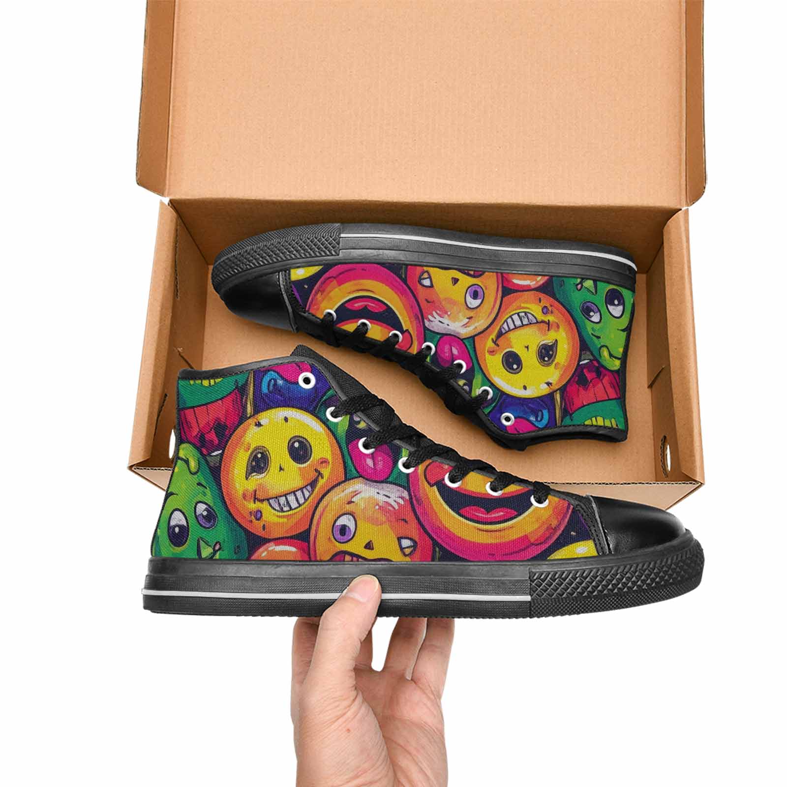MEN'S Funny Looking Cartoon High Top Canvas Neon Fantasy Custom Sneakers