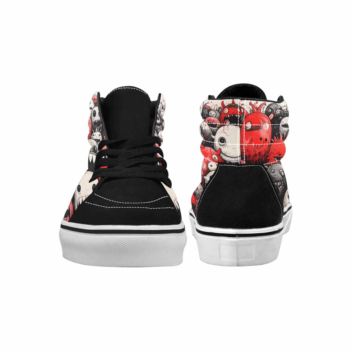 WOMEN'S Monsters Black & Red Ink High Top Canvas Custom Design Grunge Shoes