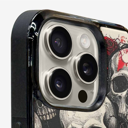 iPhone 16 Pro Max Case — Skull And Roses Black Red Ink, Custom Printed Phone Case