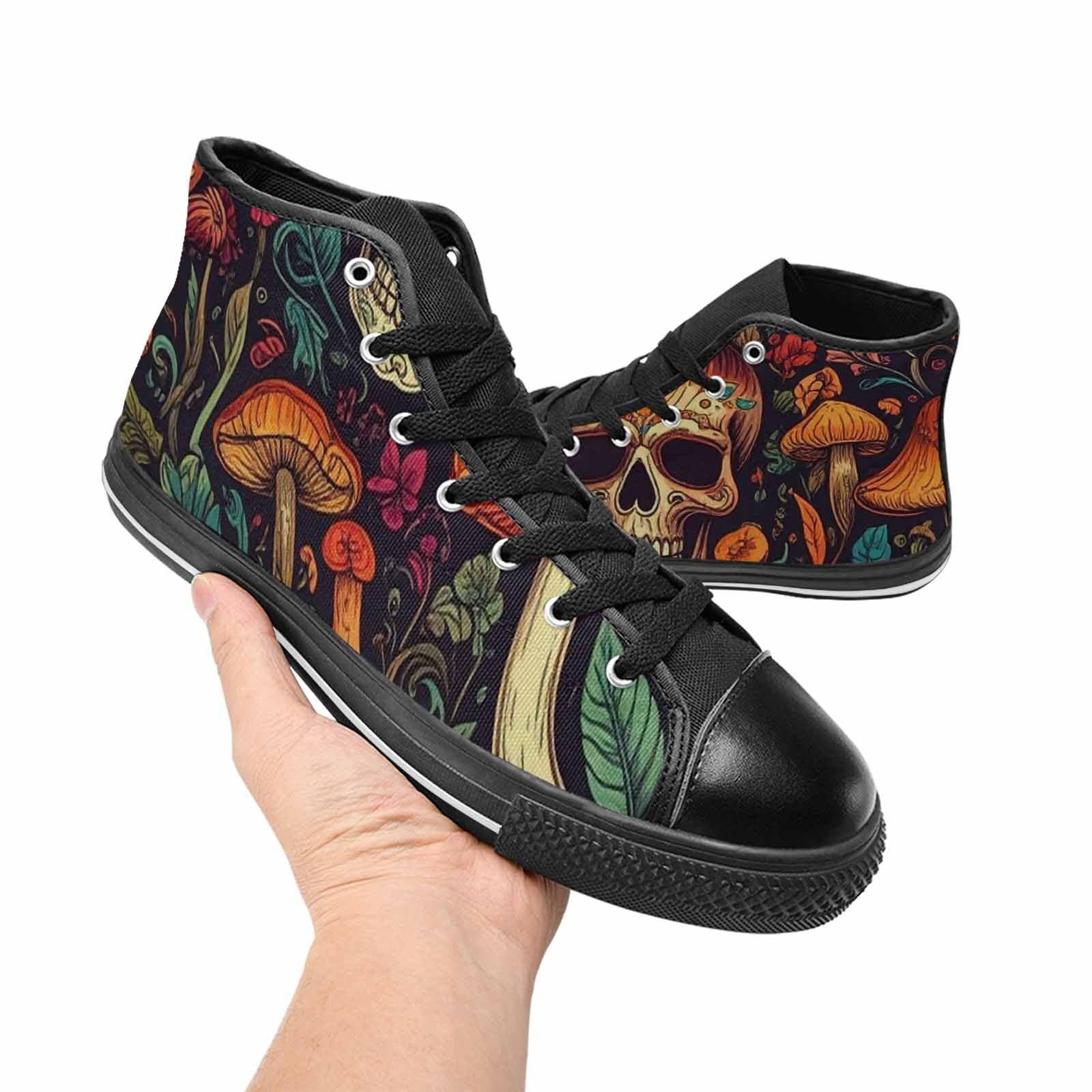 WOMEN'S Mushrooms And Skulls High Top Canvas Dreamcore Custom Sneakers