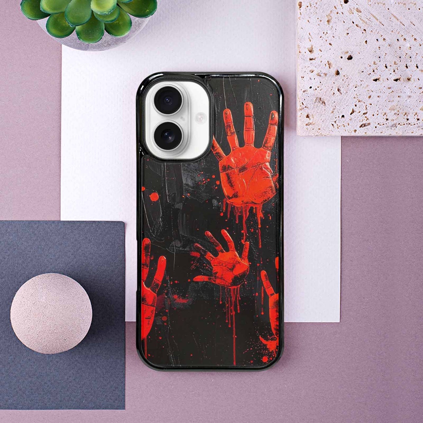 iPhone 16 Case — Splatter Paint Art Hand Prints Black, Custom Phone Case