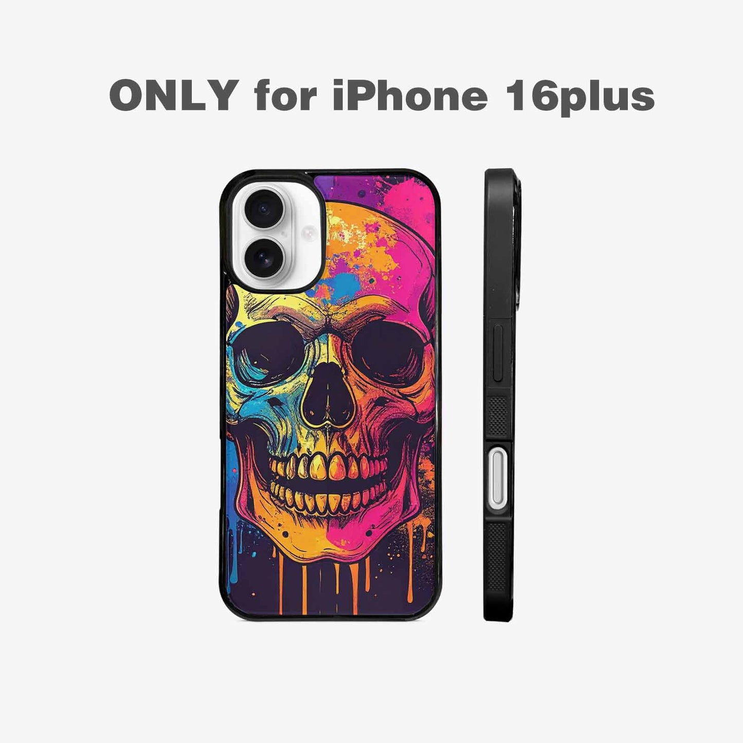 iPhone 16 Plus Case — Skulls Splatter Comic, Personalized Phone Case