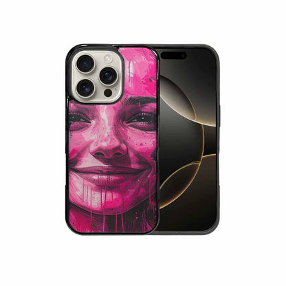 iPhone 16 Pro Case — Melting Moon Smiley Black Pink Ink, Customized Protective Case