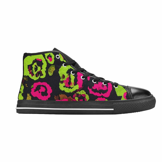 MEN'S Leopard Neon Rosette Black High Top Canvas Dark Academia Shoes