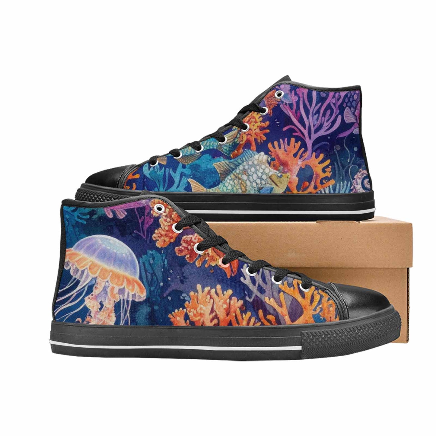 MEN'S Fish Scale Coral High Top Canvas Surreal Sneakers