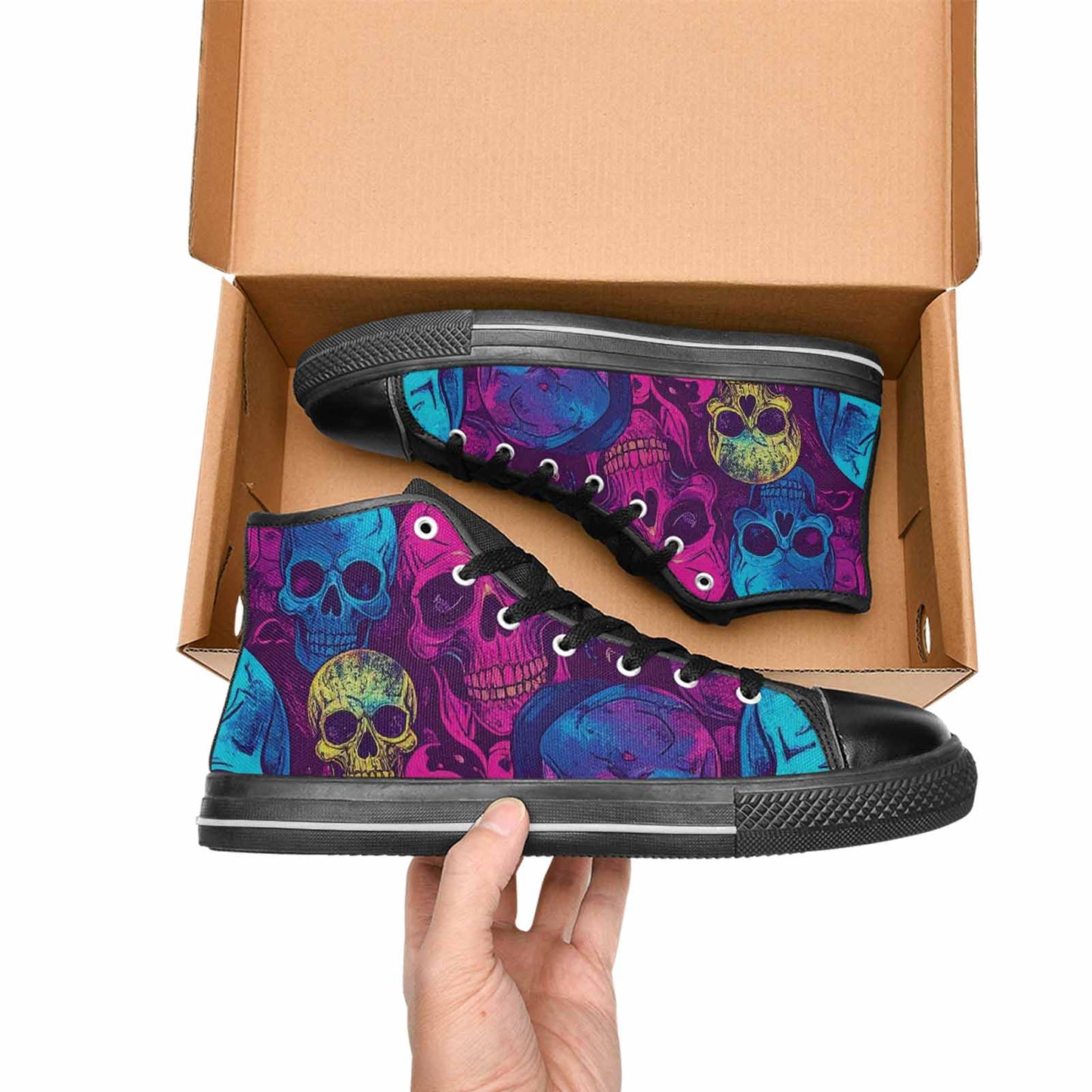 MEN'S Tie Dye Skulls Print High Top Canvas Grunge Custom Shoes
