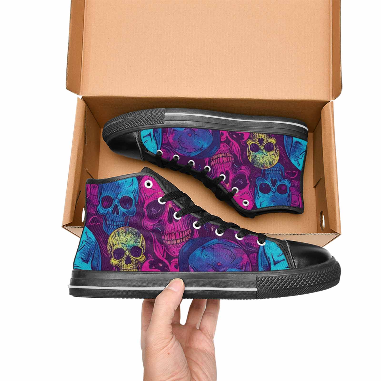 MEN'S Tie Dye Skulls Print High Top Canvas Grunge Custom Shoes