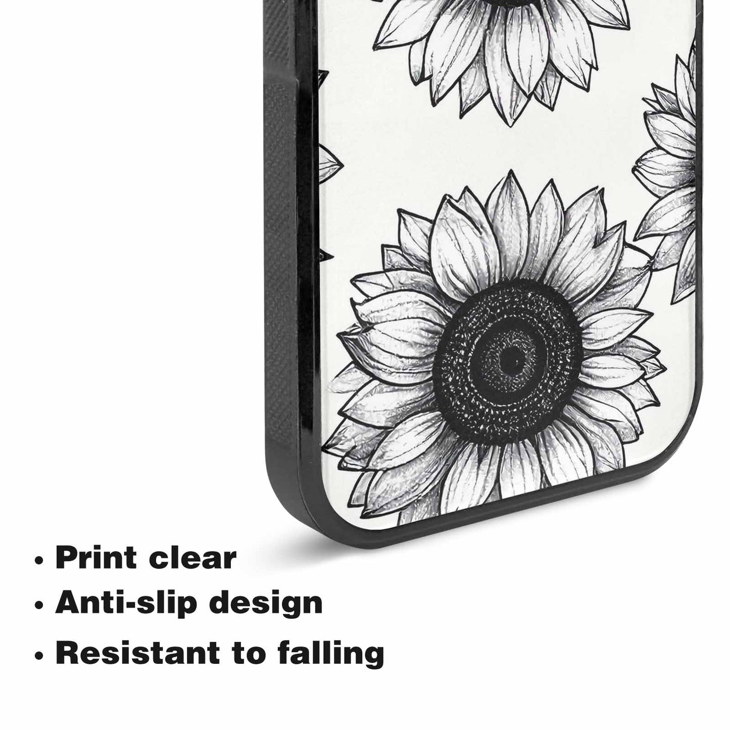 iPhone 15 Case — Minimalist Black Line Art Sunflowers On, Customized Protective Case