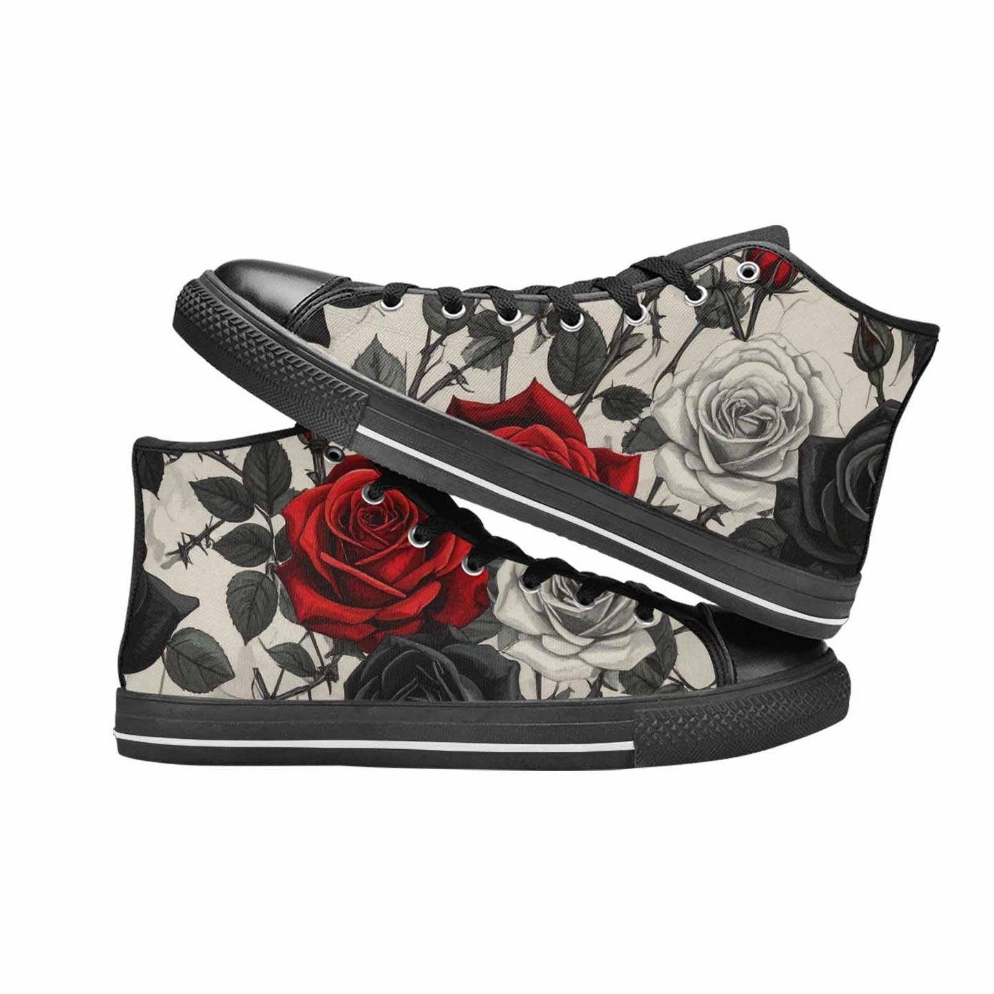 MEN'S Black Gothic Rose High Top Canvas Wallpaper Art Custom Sneakers