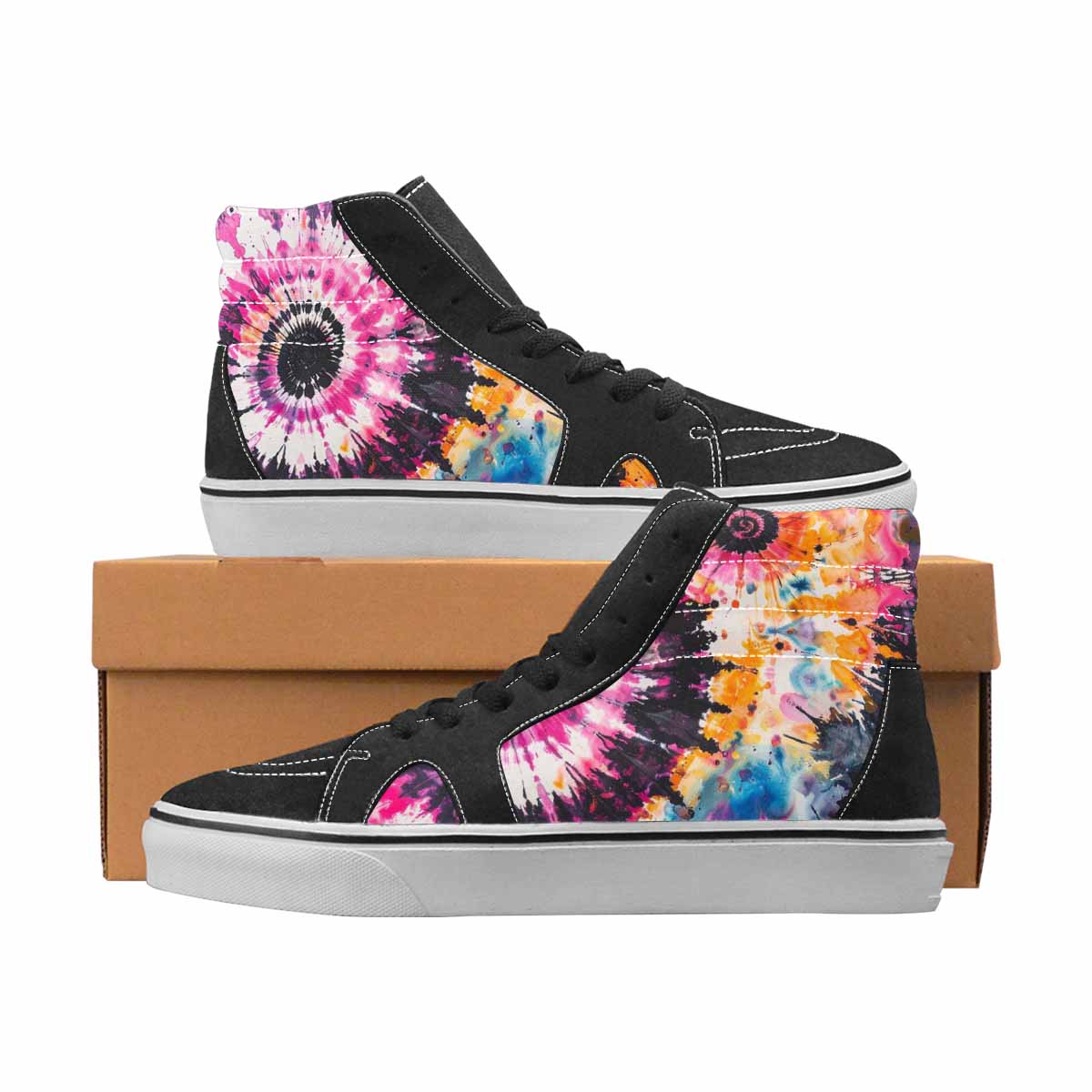 WOMEN'S Tie Dye Black & Pink Ink High Top Canvas Boutique Vivid Custom Shoes