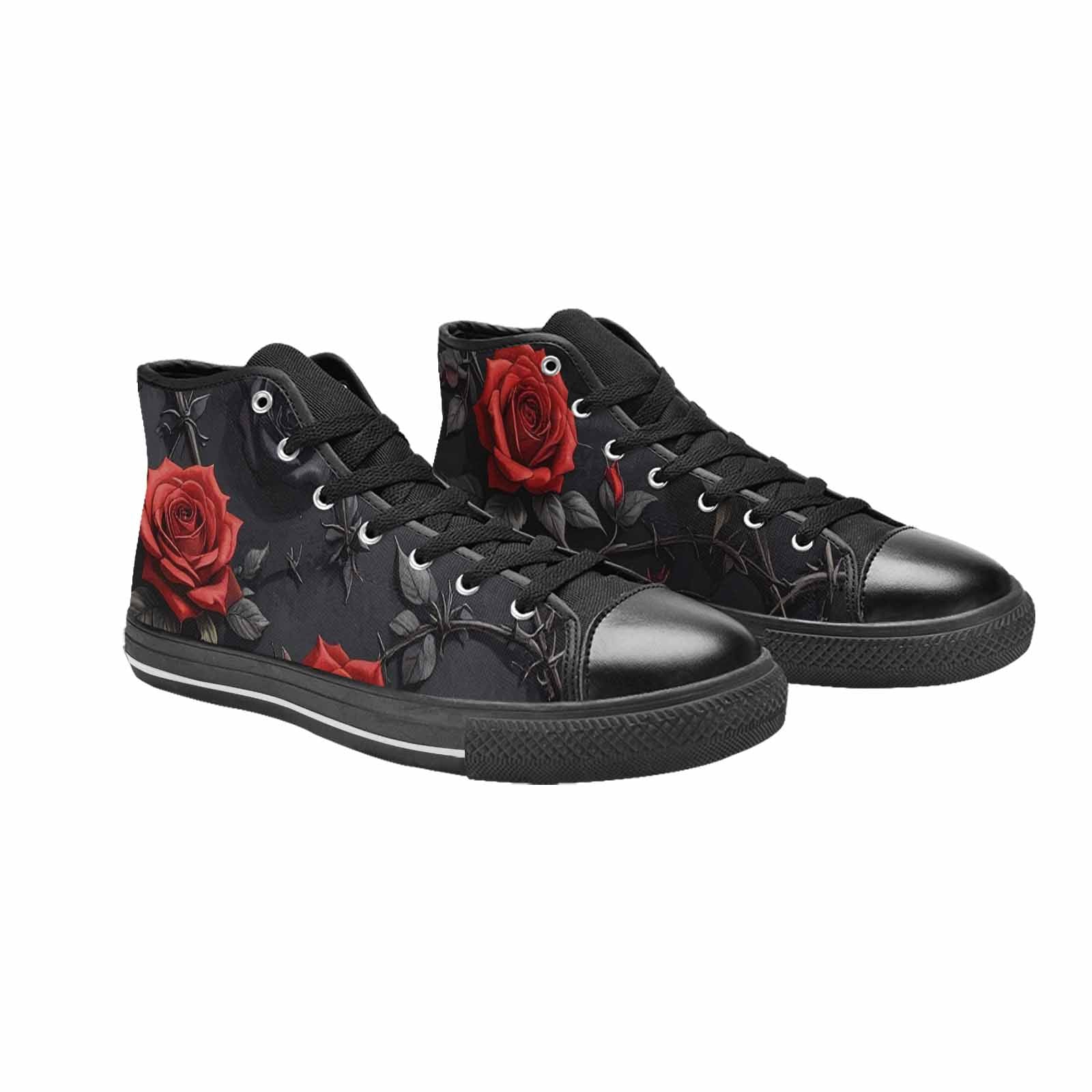MEN'S Black Gothic Rose High Top Canvas Dark Academia Custom Sneakers