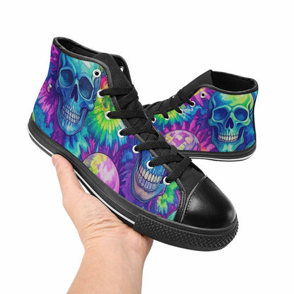 MEN'S Tie Dye Skulls Print High Top Canvas Dark Academia Custom Shoes