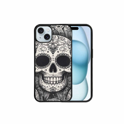 iPhone 15 Plus Case — Intricately Detailed Sugar Skulls In Black, Custom Print Case Cover