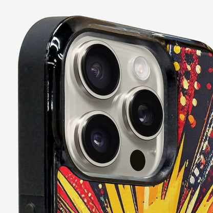 iPhone 15 Pro Max Case — Comic Halftone Comic Bursts Pattern Hundreds, Custom Made Phone Cover