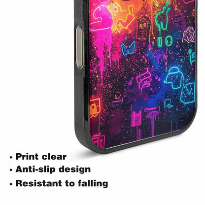 iPhone 15 Pro Max Case — Neon Glow Outline Icon Pattern Hundreds, Original Design Phone Case