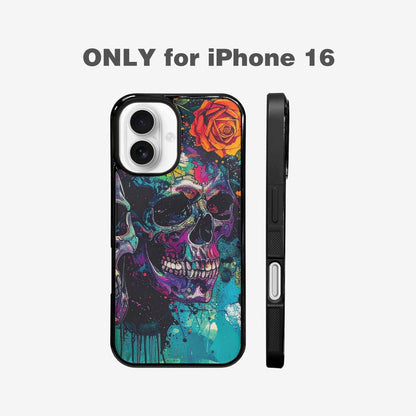 iPhone 16 Case — Skulls Roses Acid Wash, Custom Printed Phone Case