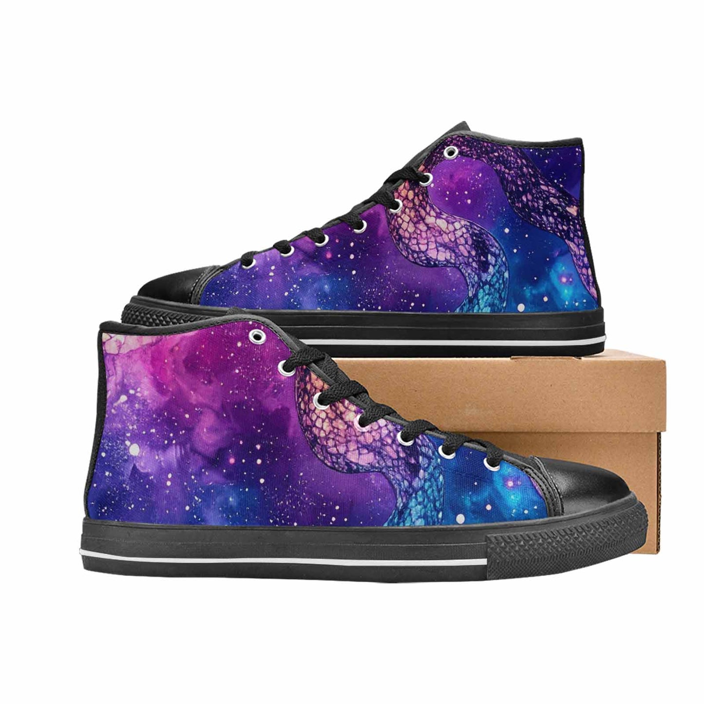 WOMEN'S Galaxy Snake Print High Top Canvas Wallpaper Art Sneakers