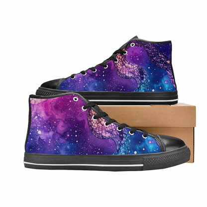 WOMEN'S Galaxy Snake Print High Top Canvas Wallpaper Art Sneakers
