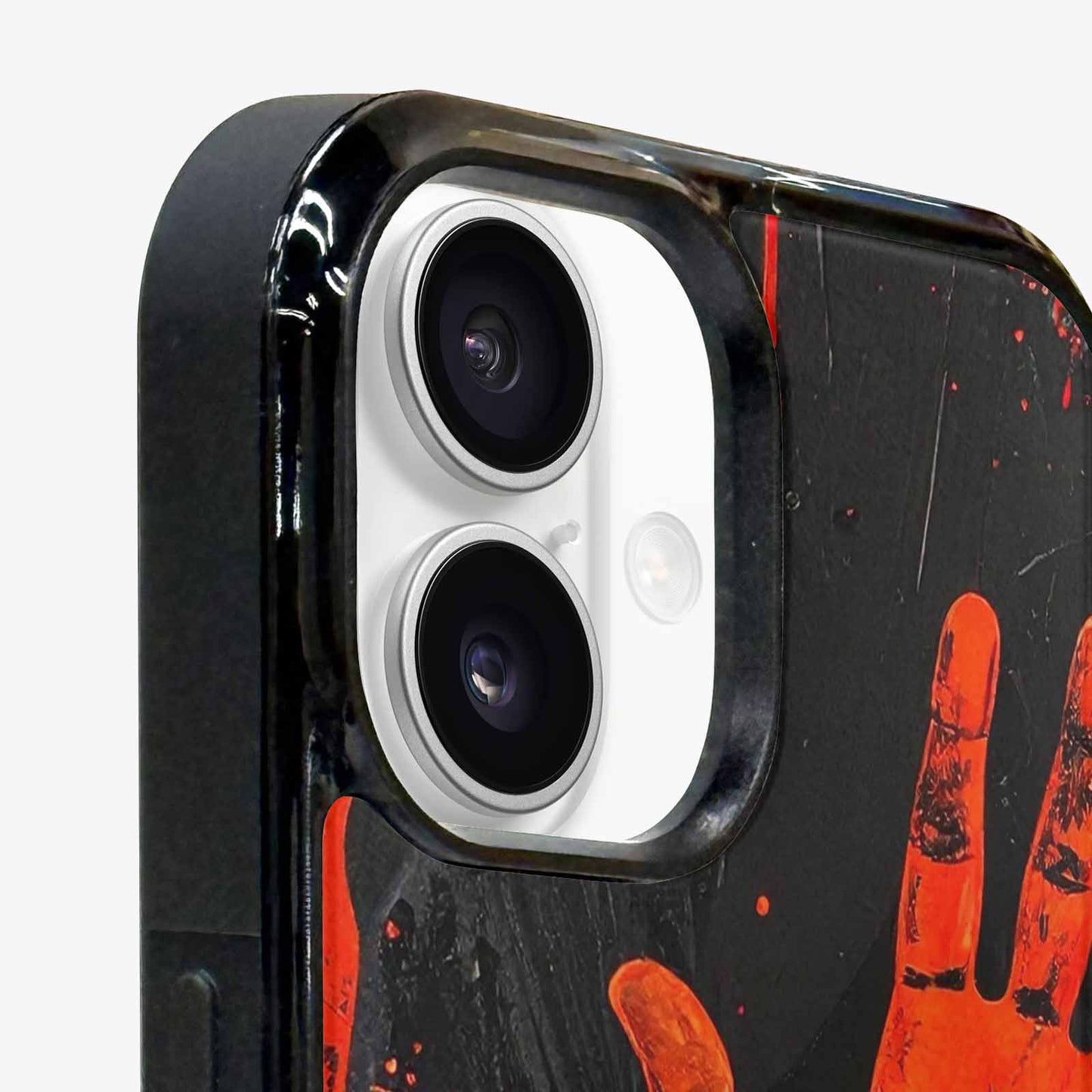 iPhone 16 Plus Case — Splatter Paint Art Hand Prints Black, Customized Protective Case