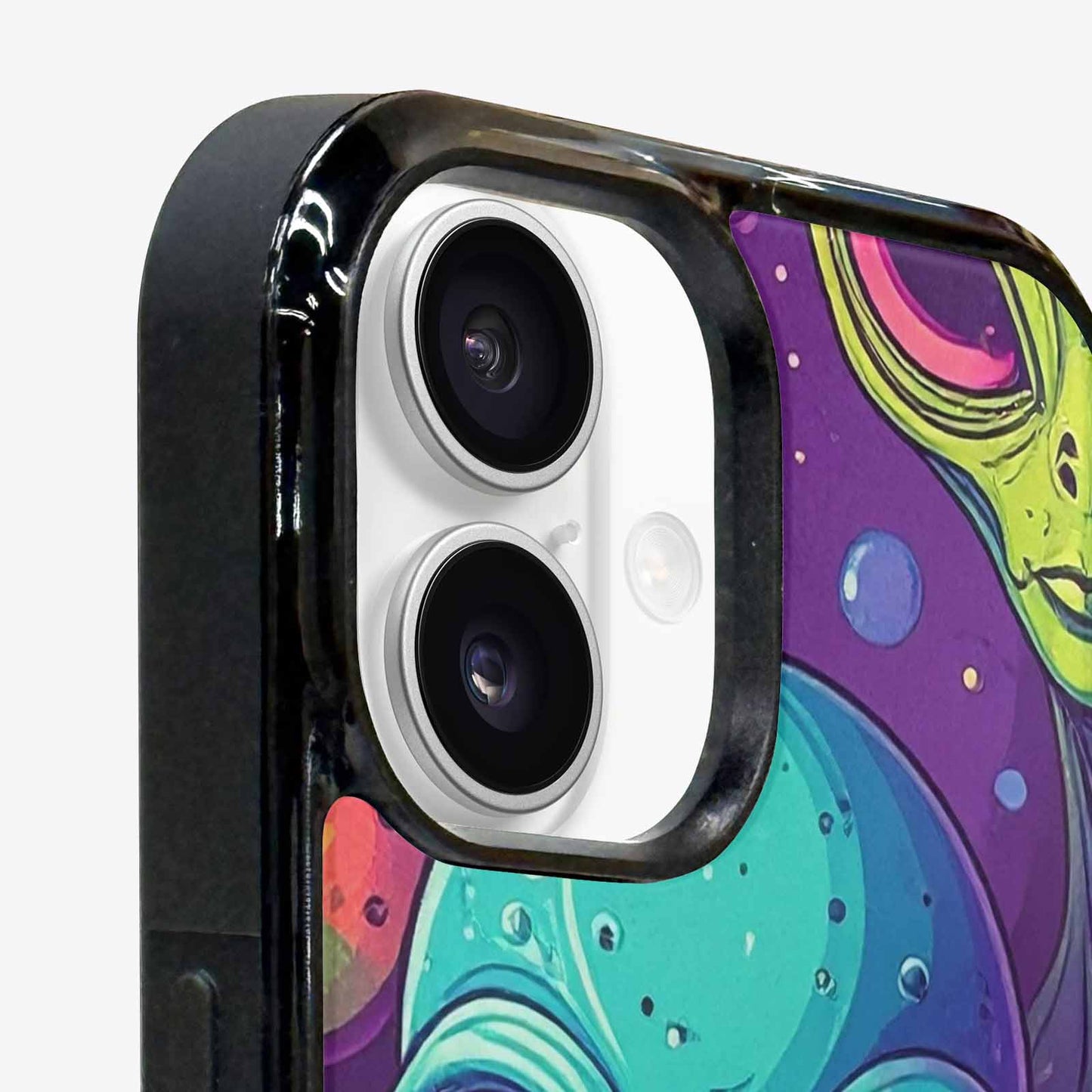 iPhone 16 Case — Alien Ufo Cartoon Art Pattern Groovy, Custom Designed Case Cover